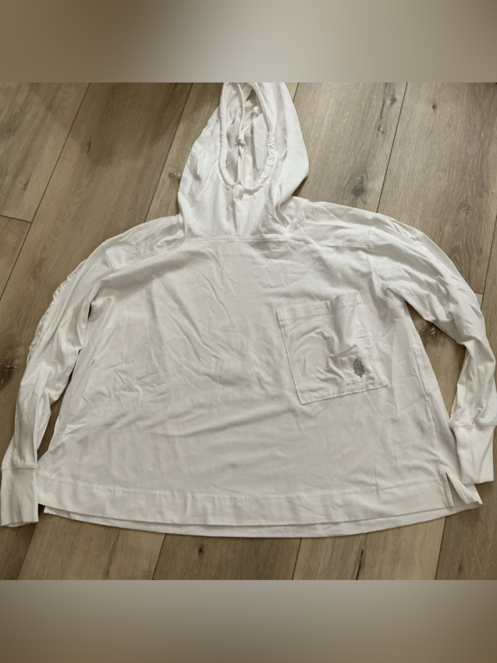 Free People White V-Neck Hooded Pullover with Pocket Detail - Picture 2 of 7